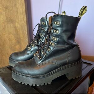 Women 6 US (4 UK) Dr. Martens LEONA Distressed Black Leather Platform Boots Docs